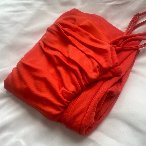 SOLD | ASTR The Label Hot Red Ruched Cutout Midi Dress - Picture 4 of 5